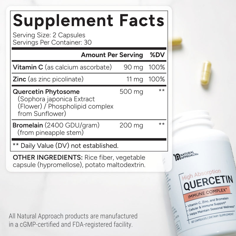 High Absorption Quercetin with Bromelain, Zinc, and Vitamin C (60 capsules) - Natural Approach