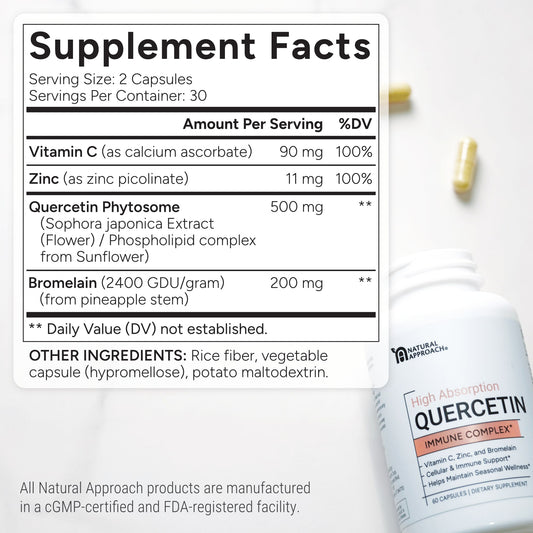 High Absorption Quercetin with Bromelain, Zinc, and Vitamin C (60 capsules) - Natural Approach