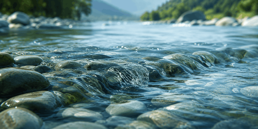 Clear water flowing over smooth stones representing L-arginine’s role in healthy flow.