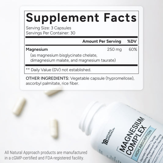 Magnesium Complex with Glycinate, Malate, and Taurate (90 Capsules) - Natural Approach